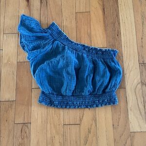 Aerie | Denim Smocked Crop Top | one shoulder | size L